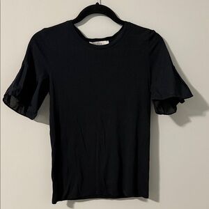 LOFT Black Ruffle Sleeve Top